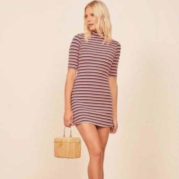 REFORMATION Mod Ribbed Mini Dress Striped Sz M {BB44} - Picture 1 of 6